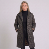 Women's Quilted Diamond Stitch Mid-Length Winter Coat with Long Sleeves