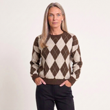 Women's Argyle Jumper with Crew Neck and Long Sleeves