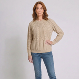 Women's Cable Pattern Jumper with Classic Crew Neck and Long Sleeves