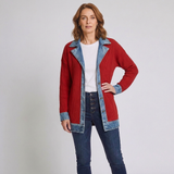 Women's Button-Front Cardigan with Ribbed Texture and Contrast Panel Details