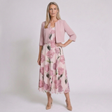 Women's Floral Midi Dress Set with Matching Blazer and Elegant Style