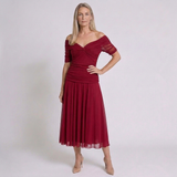 Women's Elegant Floral V-Neck Midi Dress with Pleated Waist and Flowing Skirt