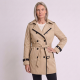 Women's Double-Breasted Trench Coat with Notched Lapel and Classic Elegant Style