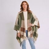 Women's Color Block Poncho Cape with Open Front and Relaxed Style