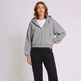 Women's Cropped Zip-Up Hoodie with Adjustable Drawstring and Casual Style