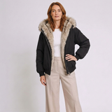 Women's Hooded Puffer Jacket with Faux Fur Trim and Zip Front