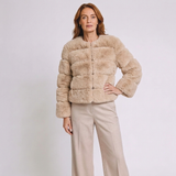 Women's Cropped Faux Fur Jacket with Fluffy Design and Long Sleeves