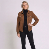 Women's Textured Zip-Up Bomber Jacket with Long Sleeves and Chest Pockets