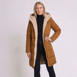 Women's Long Hooded Quilted Coat with Warm Winter Design