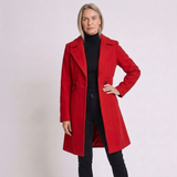 Women's Belted Longline Winter Coat with Notch Lapel Collar