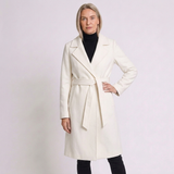 Women's Classic Double-Breasted Coat with Belted Waist and Elegant Design