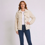 Women's Button-Up Teddy Jacket with Collared Neck and Cozy Design