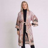 Women's Floral Print Open Front Maxi Kimono with Flowing Silhouette
