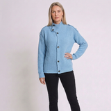 Women's Oversized Button-Front Cardigan with Stand Collar and Long Sleeves
