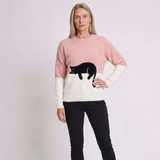 Women's Cat Printed Casual Pullover Sweater with Long Sleeves