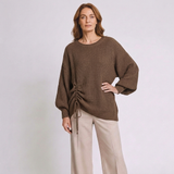 Women's Side-Ruched Oversized Sweater with Relaxed Casual Style