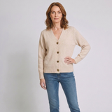 Women's Elegant V-Neck Cardigan with Heart-Shaped Button Details