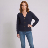 Women's Elegant V-Neck Cardigan with Heart-Shaped Button Details