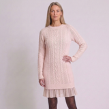 Women's Cable Knit Mini Dress with Pleated Hem and Long Sleeves