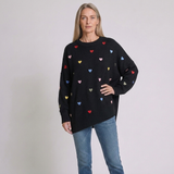 Women's Colorful Heart Batwing Sleeve Sweater with Playful Casual Style