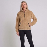 Women's Plush Half-Zip Pullover with High Neck and Long Sleeves