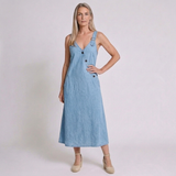 Women's Casual Button-Front Maxi Dress with Sleeveless