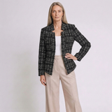 Women's Cropped Check Blazer with Open-Front Design and Elegant Style