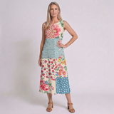 Women's Casual Patchwork Midi Dress with Relaxed Silhouette