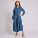 Women's Casual Midi Dress with Peter Pan Collar and Long Sleeves