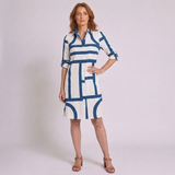 Women's Geometric Print Midi Shirt Dress with Side Pockets