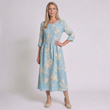 Women's Vintage Floral Embroidered Midi Dress with Flowing Silhouette
