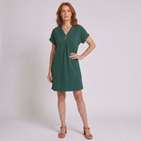 Women's Casual V-Neck Shift Dress with Rolled Short Sleeves