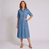 Women's Flattering Midi Dress with Button Front and Casual Everyday Style