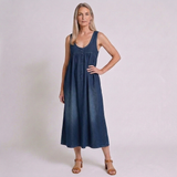 Women's Vintage Style Denim Dress with Soft Washed Look