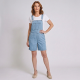 Women's Light Blue Short Overalls with Vintage Washed Finish