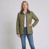 Women's Quilted Padded Jacket with Contrast Collar and Country Style