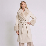 Women's Belted Double-Breasted Long Coat with Faux Fur Collar and Winter Style