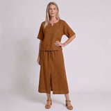 Women's Short Sleeve V-Neck Two-Piece Midi Set with Effortless Everyday Style