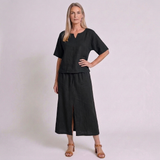 Women's Short Sleeve V-Neck Two-Piece Midi Set with Effortless Everyday Style