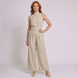 Women's Minimalist Two-Piece Set with Sleeveless Top and Wide Leg Pants