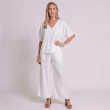 Women's V-Neck Wide Leg Two-Piece Set with Effortless Matching Style