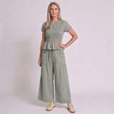 Women's Peplum Top and Wide Leg Pants Set with Elegant Coordinated Style