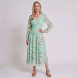 Women's Elegant Floral Print Midi Dress with Pleated Design