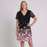 Women's V-Neck Cap Sleeve Mini Dress with Elegant Lace Detail