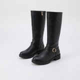 Women's Buckle Detail Knee-High Riding Boots with Low Heel