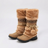 Women's Boho Slouch Mid-Calf Winter Boots with Cuffed Design