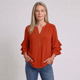 Women's Floral V-Neck Blouse with Ruffle Sleeves and Feminine Style