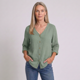 Women's Relaxed Button-Up Blouse with Long Sleeves