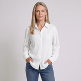 Women's Long Sleeve Button-Up Blouse with Pleated Detail and Classic Style