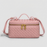 Women's Woven Pattern Handbag with Gold-Tone Details